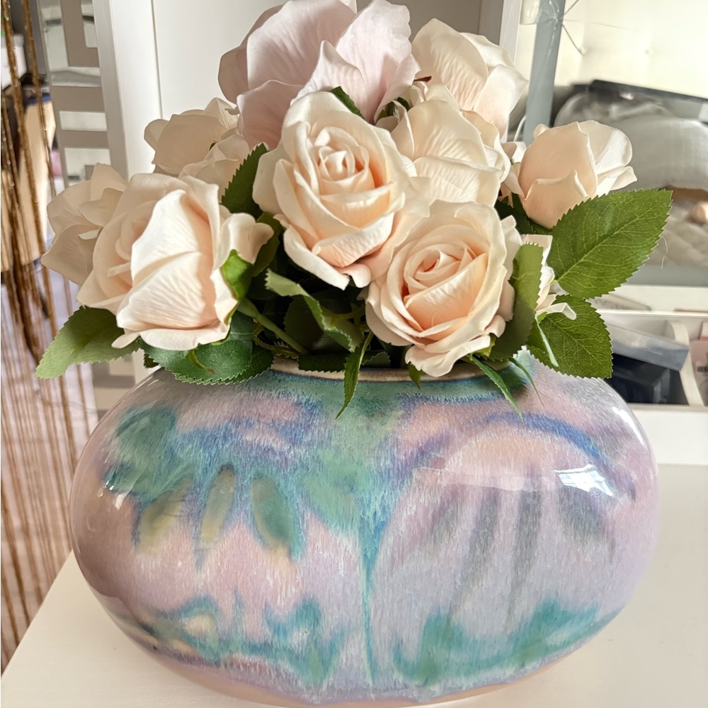 Pastel Marble Ceramic Vase with Blush Roses